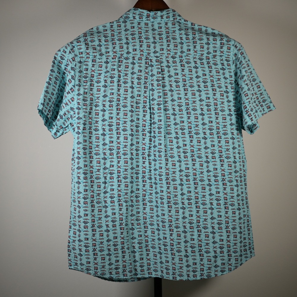 ONeill Mens XL Modern Fit Turquoise Tribal Geometric Print Button Down Shirt - Picture 2 of 8